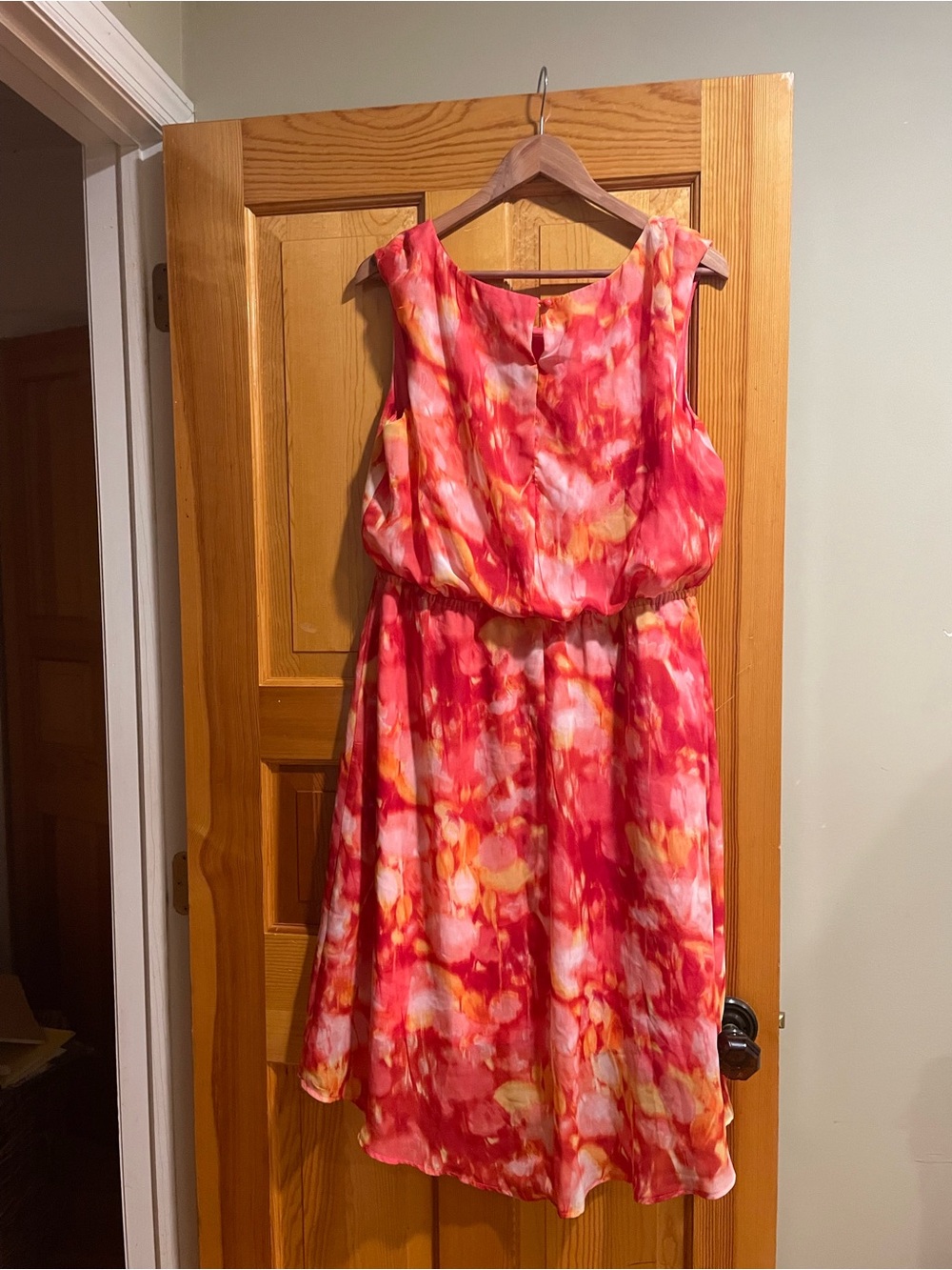 Sleeveless Midi Dress in Red and Pink Watercolor Floral